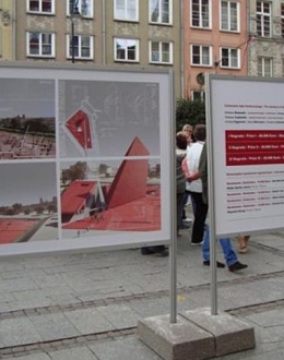 An outdoor exibition of the winning designs in the architectural competition