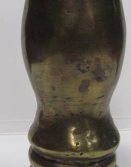 Flower vasa made out of a brass cartridge case. Carved on it is: "meiner Lieben Mutter - Gerhard. Vor Leningrad, 16.04.1942" [For My Beloved Mother, Gerard. At Leningrad, 16.04.1942].