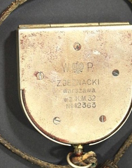 Compass model 32 used by a soldier in the September 1939 campaign with the symbol of the Polish Armed Forces on the back
