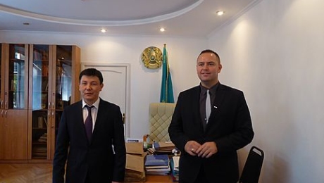 dr. Karol Nawrocki with Mukatajev Danijar - Director of the State Archive of the Republic of Kazakhstan in Almaty On the table, part of the recently declassified archives