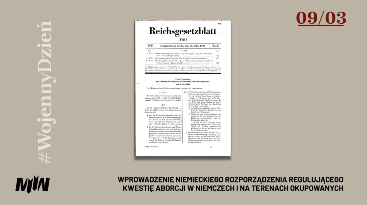 #WojennyDzień - Wprowadzenie niemieckiego rozporządzenia regulującego kwestię aborcji w Niemczech i na terenach okupowanych