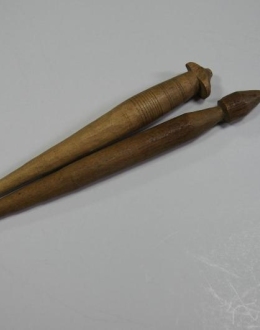 Wooden spindles belonging to Mrs Irena Stankiewicz surviving from her exile to Kazakhstan. Wool was spun very crudely, without a spinning wheel.