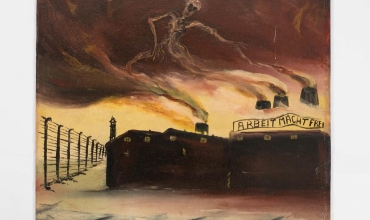 Obraz „Oświęcim” namalowany w 1953 r., prawdopodobnie przez więźnia obozu Auschwitz-Birkenau. Ze zbiorów Muzeum II Wojny Światowej.