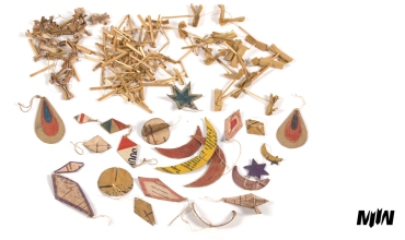 Toys made by fourteen-year-old Stanisław Ścibor-Marchocki, from tree bark, straw and cardboard