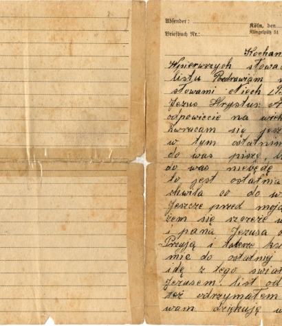 List pożegnalny ze zbiorów Sławomira Tyborskiego