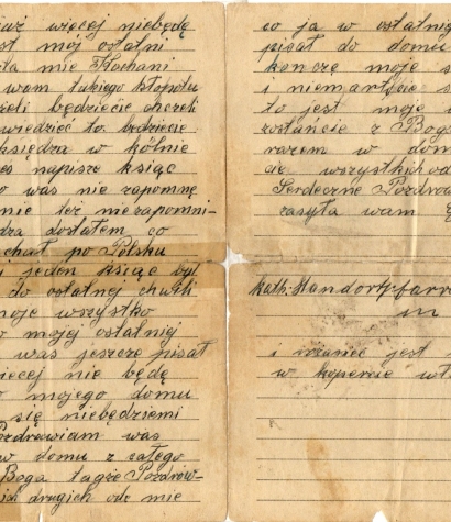 List pożegnalny ze zbiorów Sławomira Tyborskiego