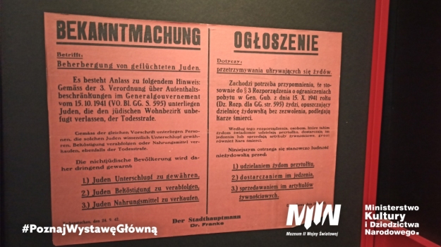 #PoznajWystawęGłówną – obwieszenie niemieckie – kara śmierci dla Polaków pomagających Żydom