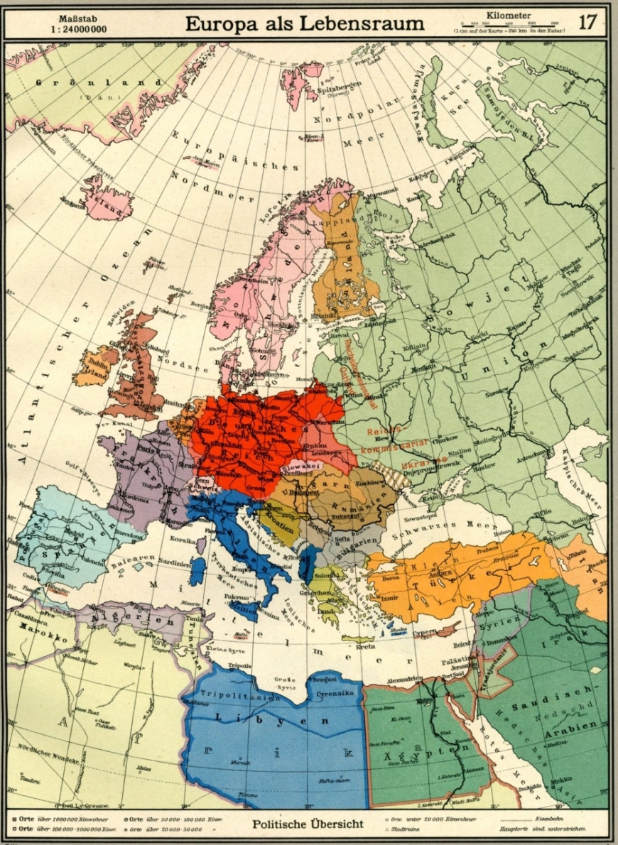 Mapa Europy ukazująca terytorium Generalnego Gubernatorstwa w 1942 roku. - zbiory MIIWS