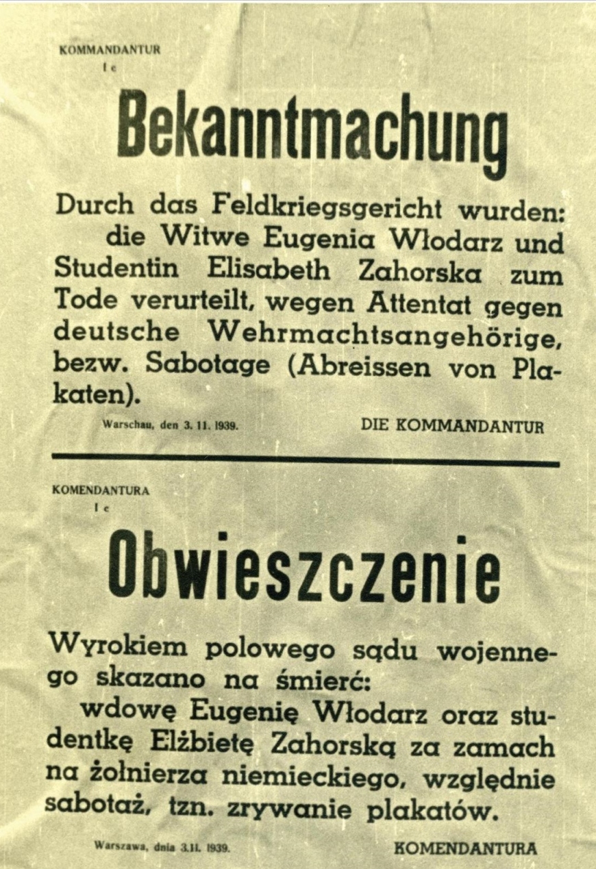Fot. 3. „Nowy Kurier Warszawski” z 8 listopada 1939 r. z ogłoszeniem wyroku śmierci na Elżbietę Zahorską. (Biblioteka Narodowa) 