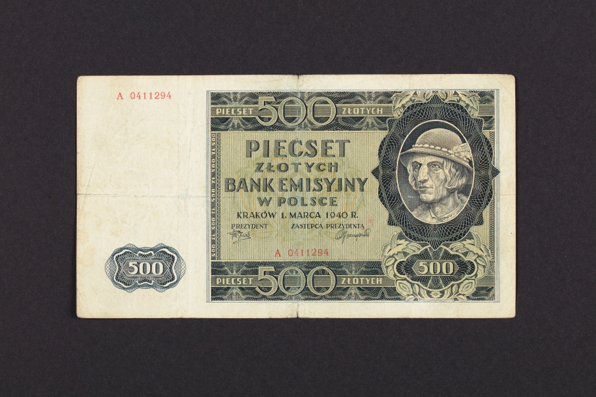 Fot. Banknot okupacyjny o nominale 500 zł, czyli tzw. góral (MIIWŚ)