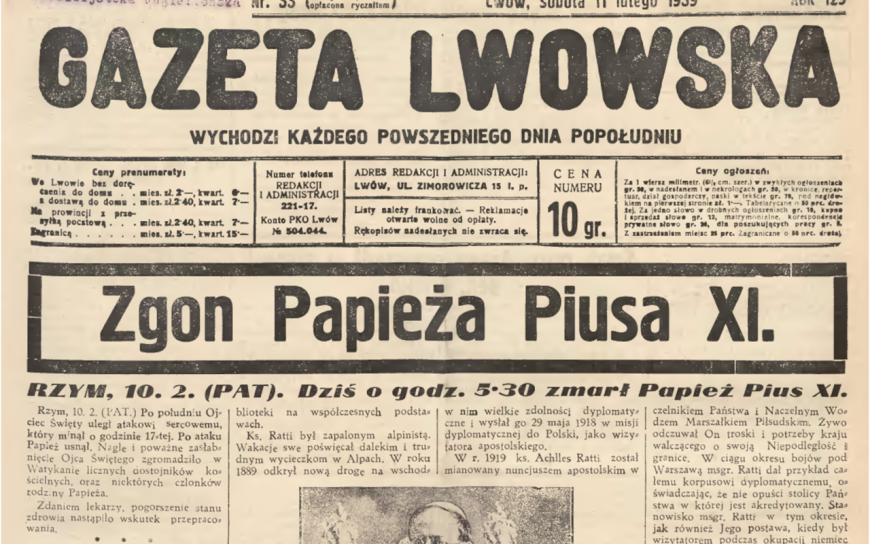 źródło: Gazeta Lwowska z dn. 11 lutego 1939