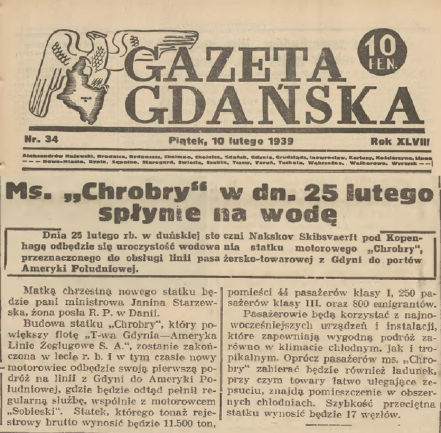 źródło: Gazeta Gdańska z dn. 10 lutego1939