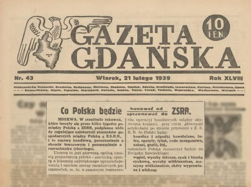 źródło: Gazeta Gdańska z dn. 21 lutego1939