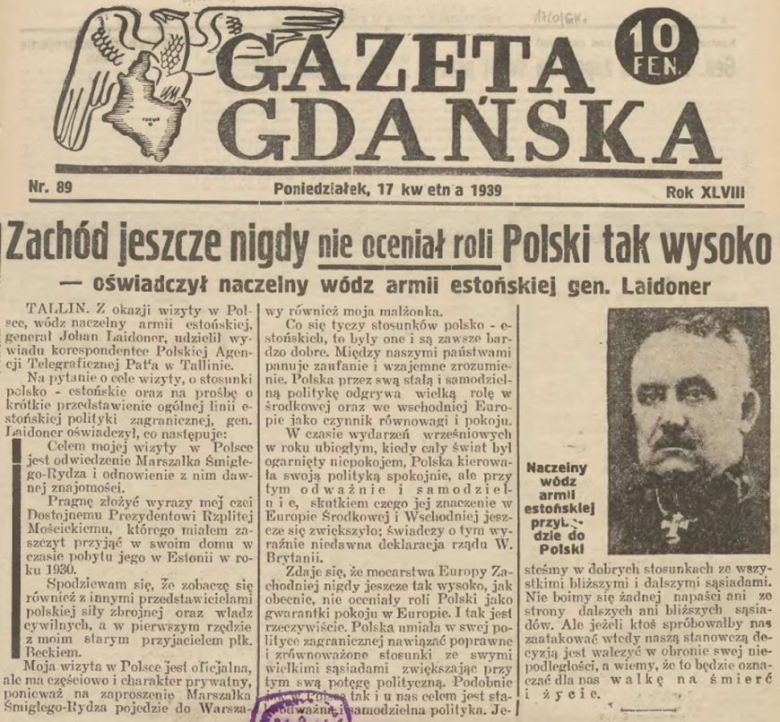 źródło: Gazeta Gdańska z dn. 17 kwietnia 1939