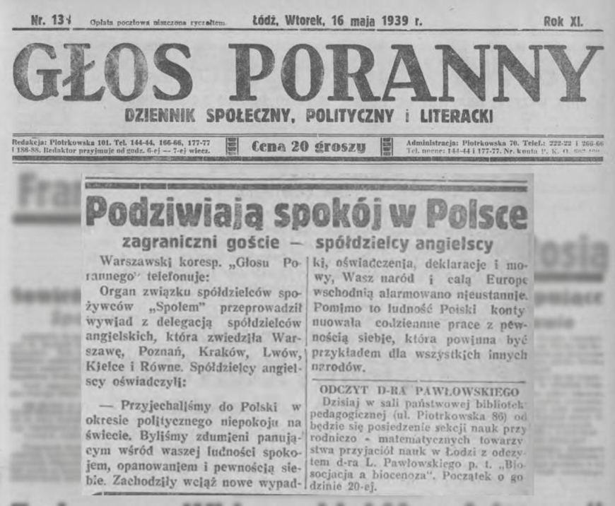 źródło: Głos Poranny z dn. 16 maja 1939