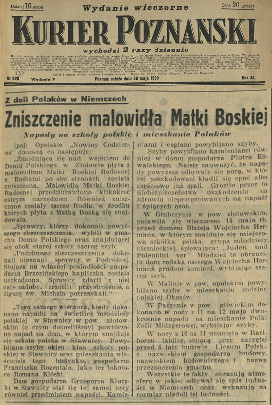 źródło: Kurier Poznański z dn. 20 maja 1939