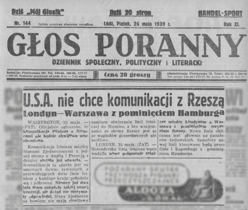 źródło: Głos Poranny z dn. 26 maja 1939