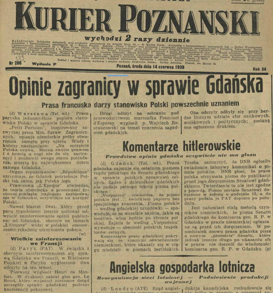źródło: Kurier Poznański z dn. 14 czerwca 1939