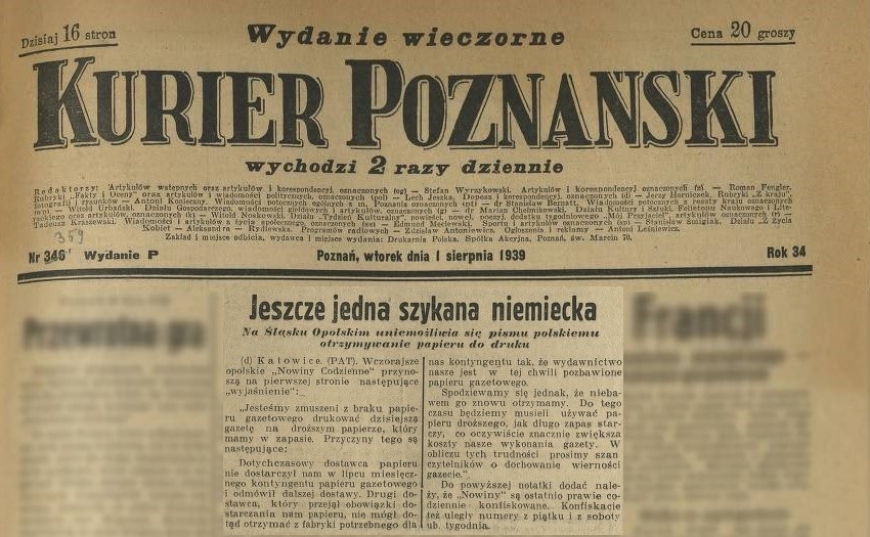 źródło: Kurier Poznański z dn. 1 sierpnia 1939
