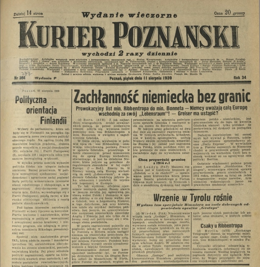 źródło Kurier Poznański; 11.08.1939