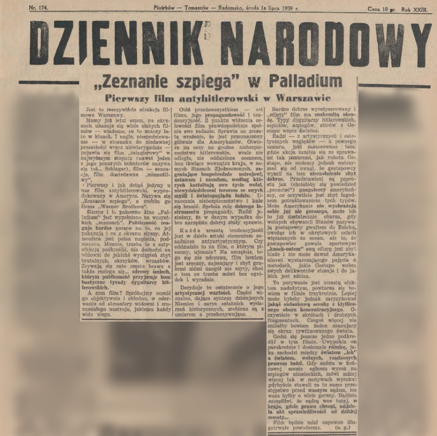 źrodło: Dziennik Narodowy. 1939-07-19 [właśc. 1939-07-18] R. 23 nr 174; Regionalia Ziemi Łódzkiej