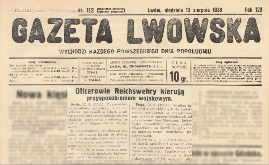 źródło: Gazeta Lwowska z dn. 13 sierpnia 1939