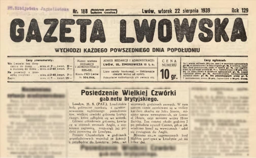źródło: Gazeta Lwowska z dn. 22 sierpnia 1939