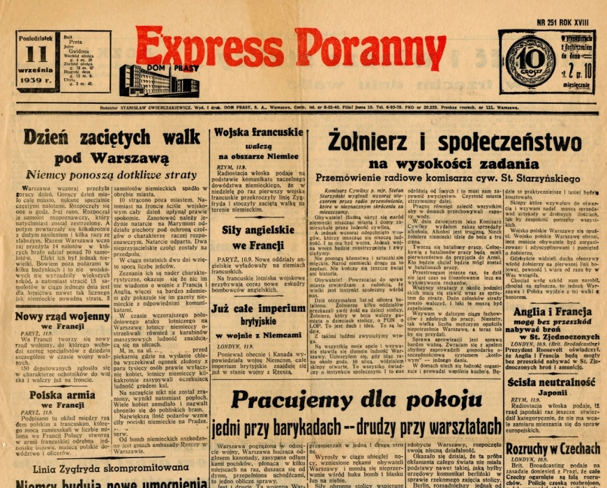 źródło: Express Poranny z dn. 11 września 1939; zbiory MIIWŚ