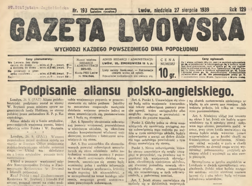 źródło: Gazeta Lwowska z dn. 27 sierpnia 1939