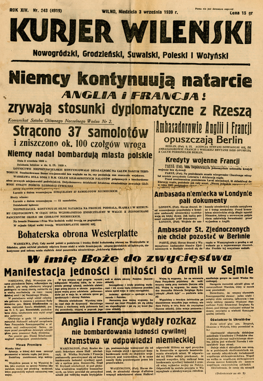 źródło: Kurjer Wileński z dn. 3 września 1939; zbiory MIIWŚ