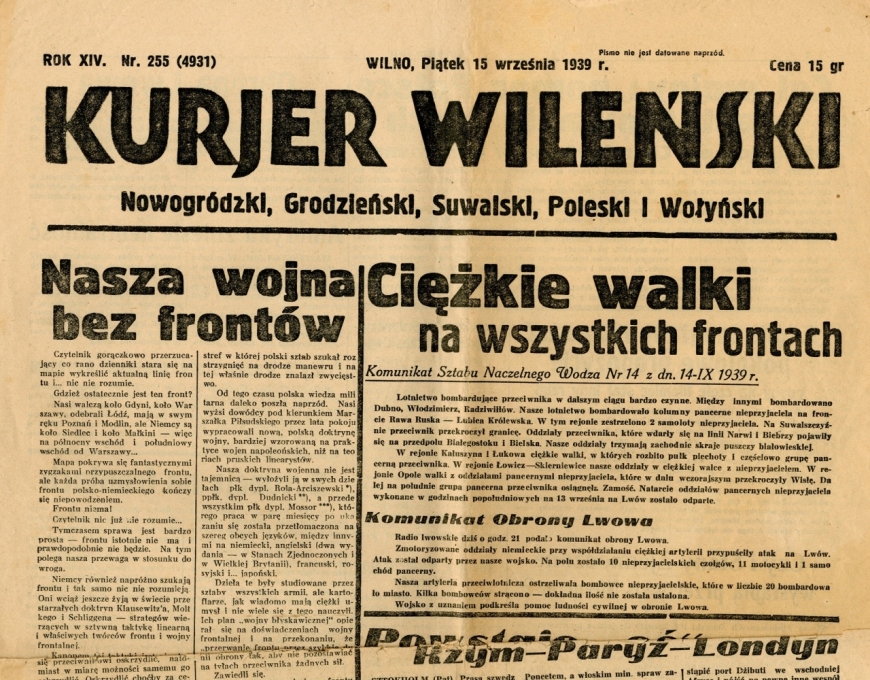 źródło: Kurjer Wileński z dn. 15 września 1939; zbiory MIIWŚ
