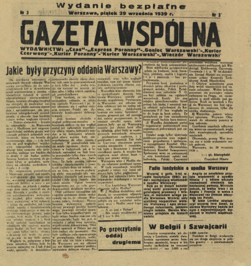 Gazeta Wspólna 29.09.1939