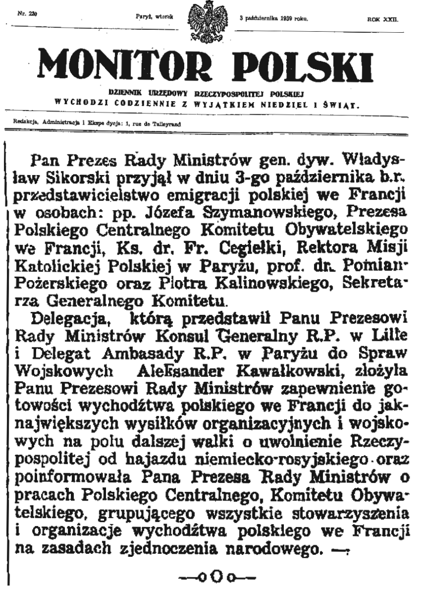 Monitor Polski, 3 października 1939 r.