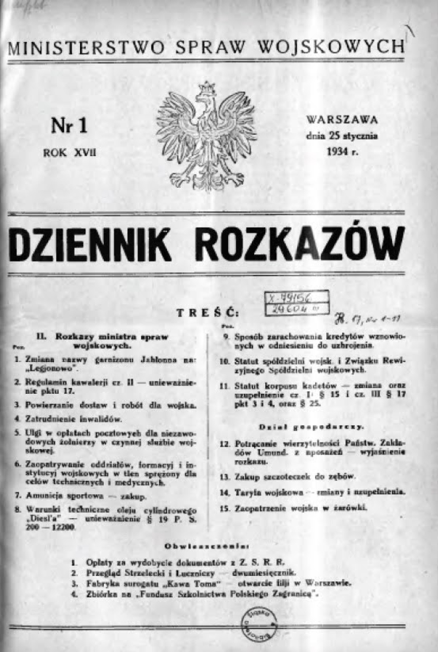 Dziennik Rozkazów z 1934 roku