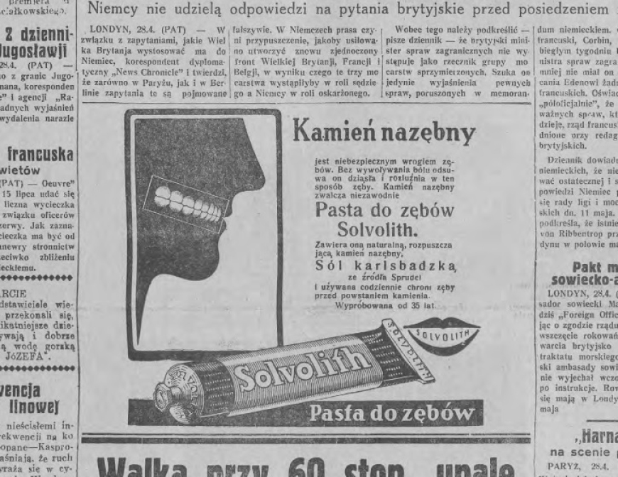 Reklama pasty „Solvolith” w „Głosie Porannym” z 1936 roku 