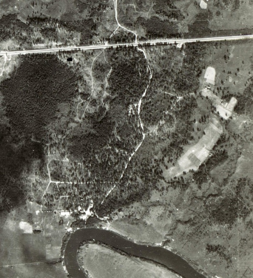 Fotografia terenu lasu katyńskiego. Zdjęcie wykonane 2. września 1942. Mogiły Polaków nie zostały jeszcze odnalezione. Źródło: NARA, RG-373