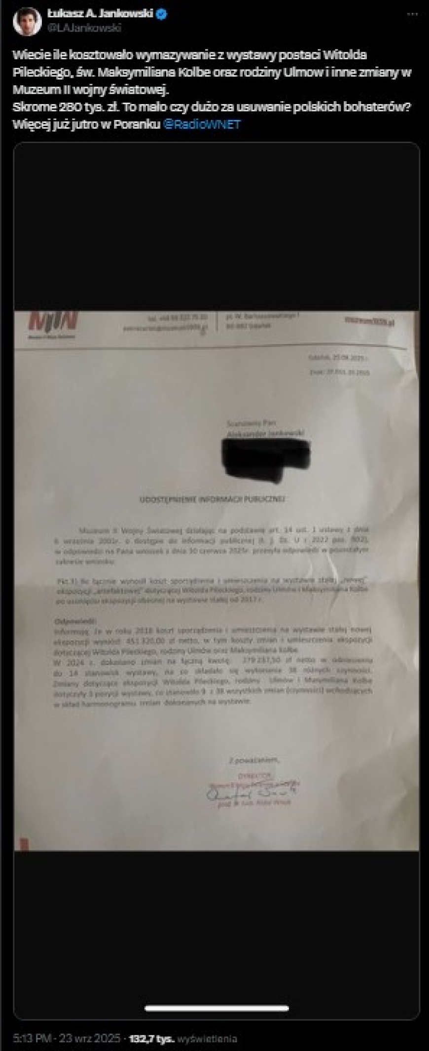 Zrzut ekranu z portalu X