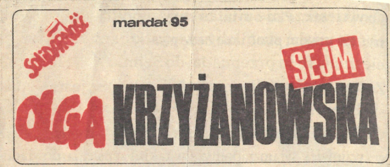 Ulotka wyborcza Olgi Krzyżanowskiej, wybory do Sejmu, 1989 (archiwum prywatne)