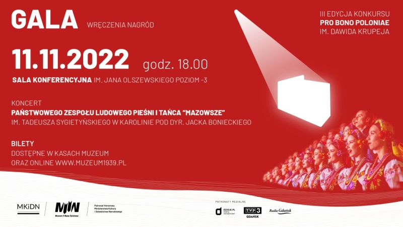 Gala wręczenia nagród laureatom III edycji konkursu Pro bono Poloniae im. Dawida Krupeja z koncertem zespołu “Mazowsze”